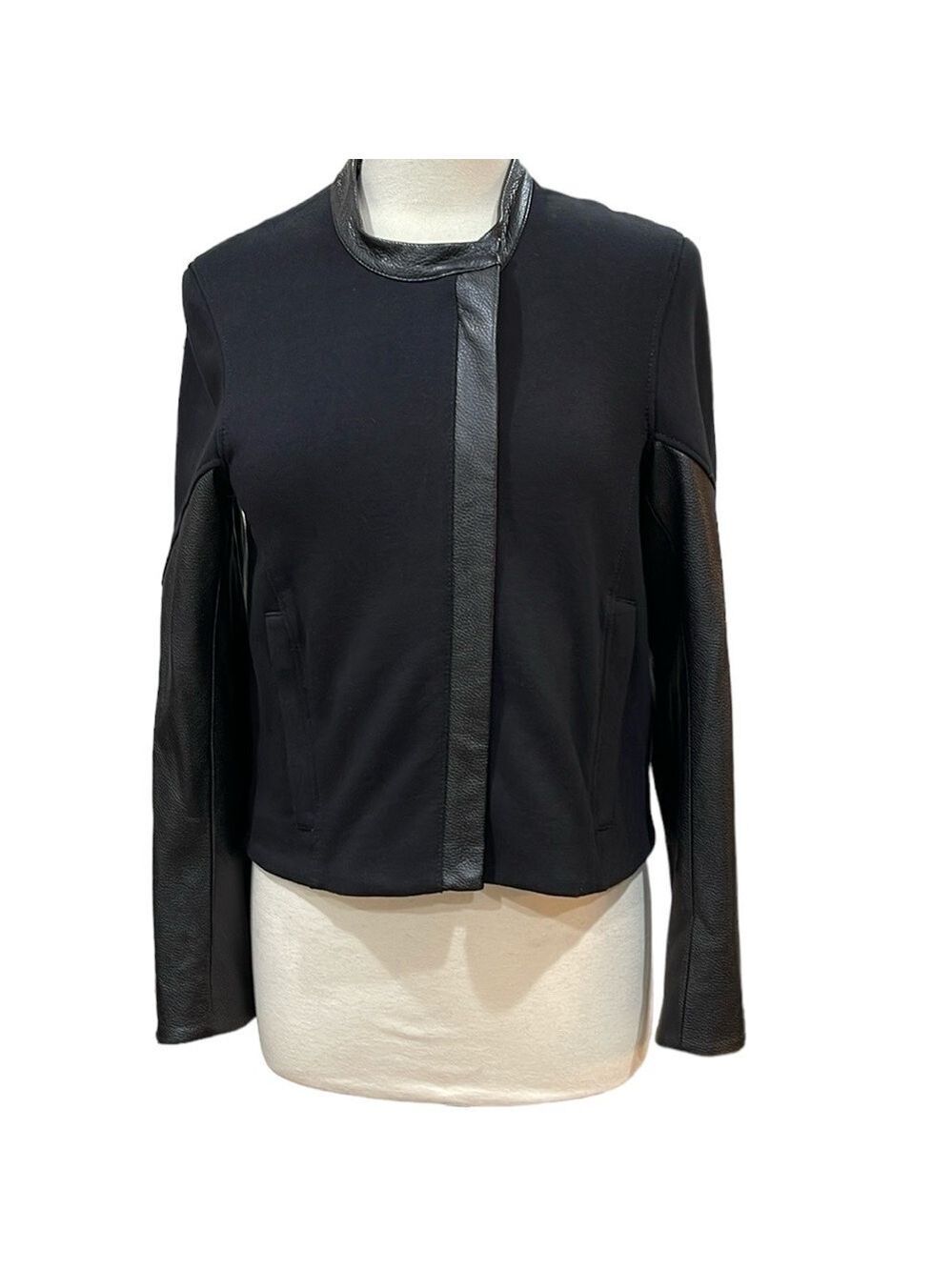 Helmut Lang Zip Front Lamb Leather and Ponte Knit Jacket SZ M Black